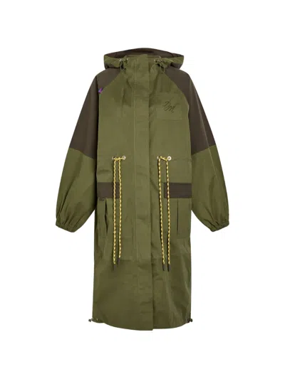 Damson Madder Logan Colour-block Hooded Coat In Green