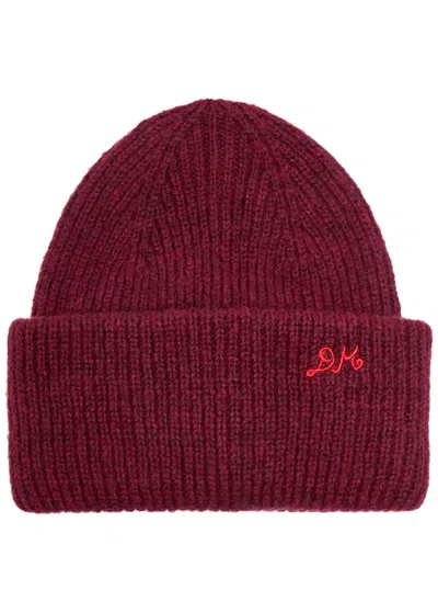 Damson Madder Logo-embroidered Knit Beanie In Red