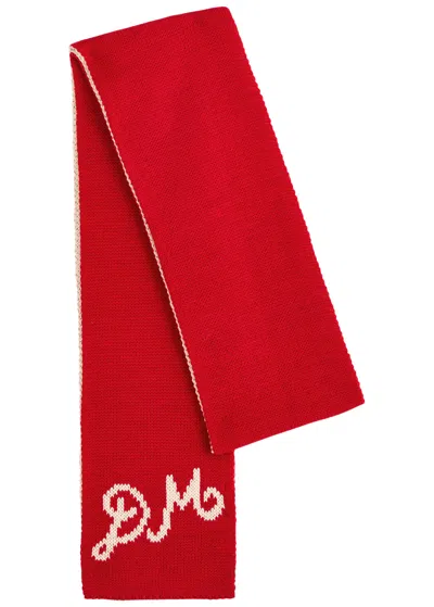 Damson Madder Logo-intarsia Knitted Scarf In Red