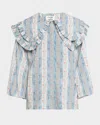 Damson Madder Womens Blue Lois Floral-print Cotton Blouse In Blue