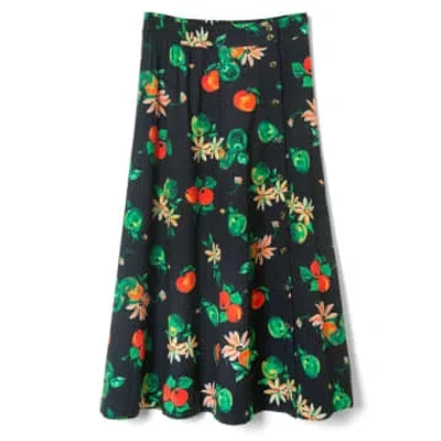 Damson Madder Lowrie Midi Skirt Apple Print In Green