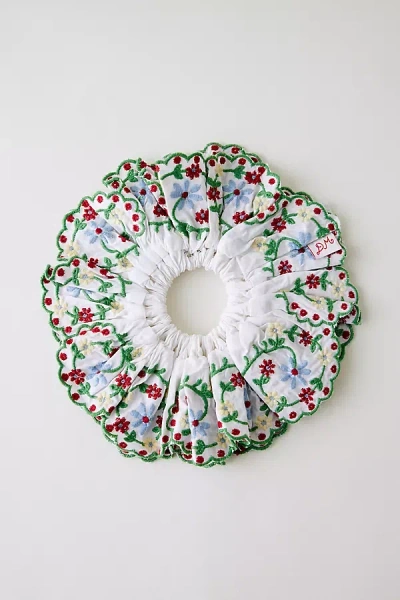 Damson Madder Lulu Embroidered Hair Scrunchie In White