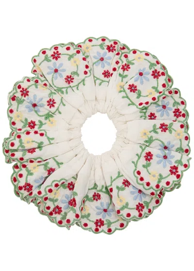 Damson Madder Lulu Floral-embroidered Cotton Scrunchie