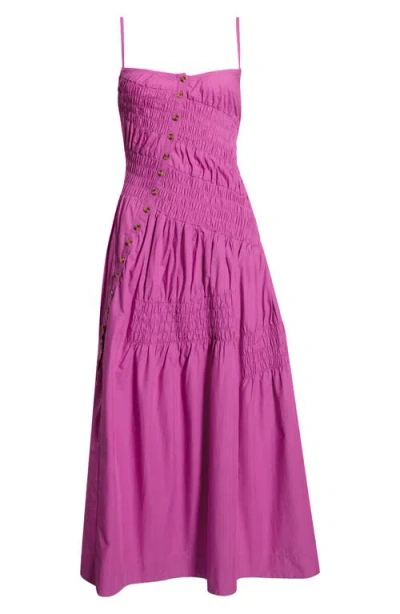Damson Madder Lyra Sleeveless Shirred Midi Sundress In Pink