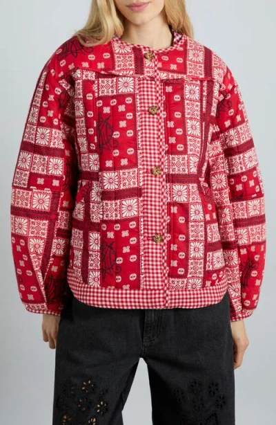 Damson Madder Macy Bandana Print Organic Cotton Jacket In Red