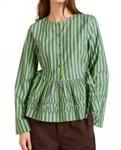 Damson Madder Madison Blouse In Navy Pop Green Stripe