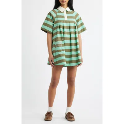 Damson Madder Maggie Stripe Organic Cotton Polo Minidress In Green