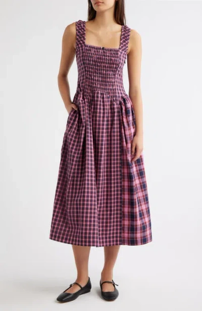 Damson Madder Mallory Plaid Smocked Midi Dress In Purple