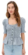 Damson Madder Mansi Shirred Blouse Cloudy In Blue