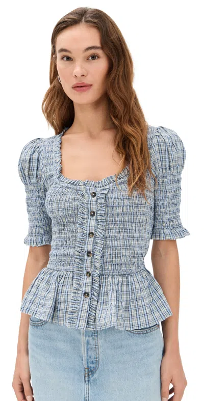 Damson Madder Mansi Shirred Blouse Cloudy In Blue