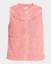 Damson Madder Womens Red Mari Gingham-print Cotton-blend Gilet In Navy