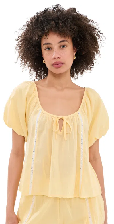 Damson Madder Maura Lace Trim Top Butter In Yellow