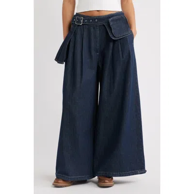 Damson Madder Mavi Pleated High Waist Wide Leg Balloon Jeans In Blue