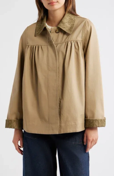Damson Madder Mercedes Lace Collar Organic Cotton Mini Coat In Nude