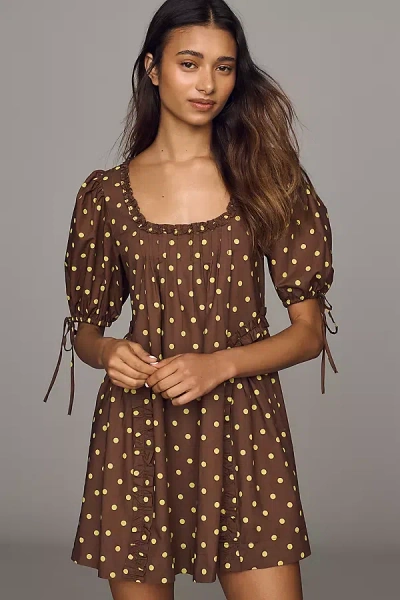 Damson Madder Meri Cotton Mini Dress In Brown