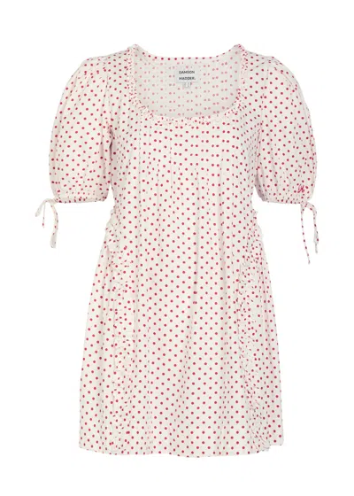 Damson Madder Meri Polka-dot Ruffled Cotton-poplin Mini Dress In Pink