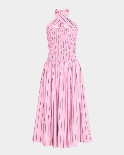 Damson Madder Mia Business Stripe Halter Midi Dress In Pink
