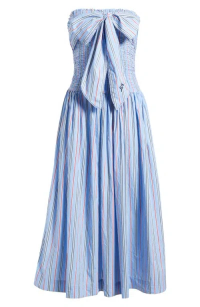 Damson Madder Mia Tie Neck Strapless Midi Dress In Blue