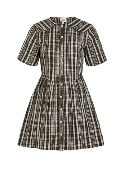 Damson Madder Miley Checked Buttoned Mini Shirt Dress In Multi