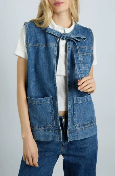 Damson Madder Milly Tie Front Denim Vest In Blue