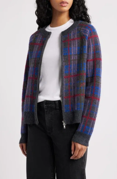 Damson Madder Minah Brushed Check Merino Wool Zip Cardigan In Multi