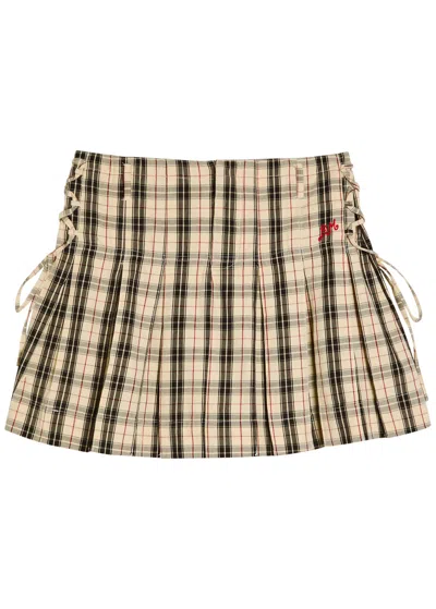 Damson Madder Moffy Pleated Checked Cotton Mini Skirt In Yellow