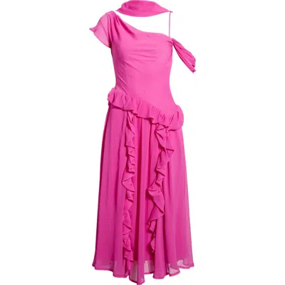 Damson Madder Moxie Ruffle Asymmetric Midi Dress In Pink