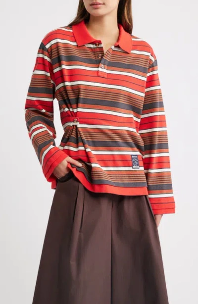 Damson Madder Noah Cinch Striped Rugby Polo In Red Stripe