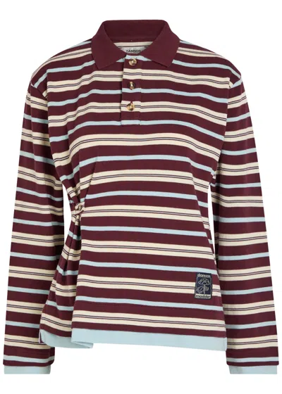 Damson Madder Noah Layered Striped Cotton Rugby Top In Brown