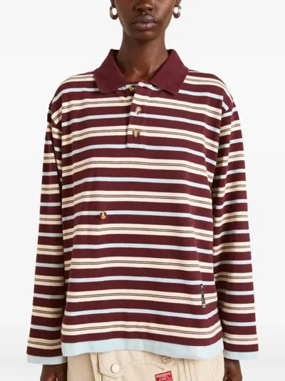 Damson Madder Noah Striped Polo Shirt In Multi