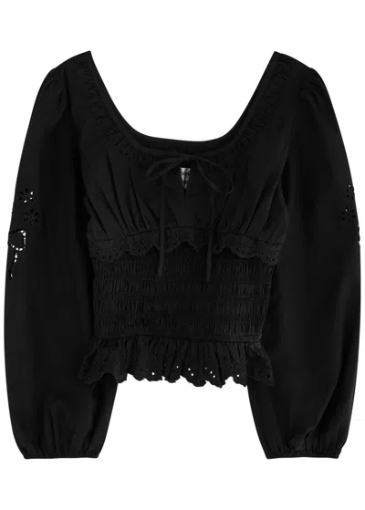 Damson Madder Nola Broderie Anglais Cotton-poplin Blouse In Black