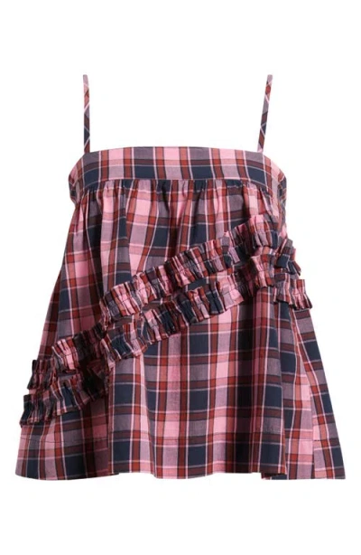 Damson Madder Nyra Ruffle Plaid Organic Cotton Cami In Pink
