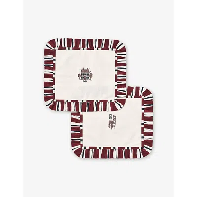 DAMSON MADDER OFF WHITE RUFFLE-TRIM SET OF TWO COTTON PLACEMATS