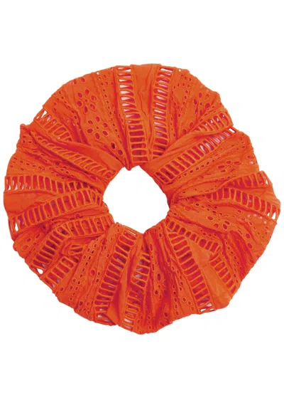Damson Madder Oversized Broderie Anglaise Cotton Scrunchie In Orange