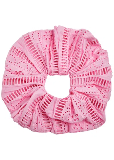 Damson Madder Oversized Broderie Anglaise Cotton Scrunchie In Pink