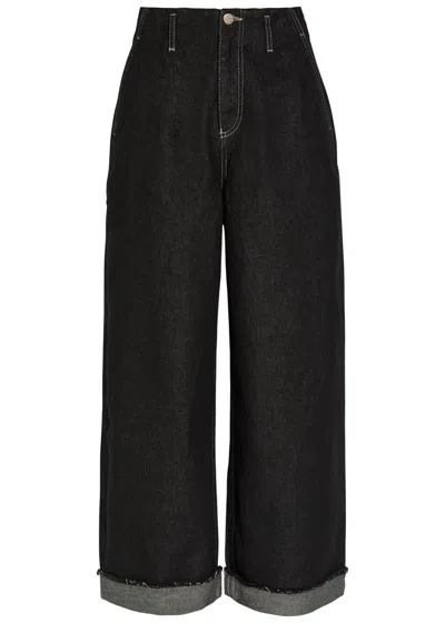 Damson Madder Womens Black Pascal Wide-leg Denim Jeans