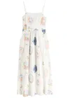 Damson Madder Peaches Embroidery Cotton-blend Midi Dress In Multicoloured