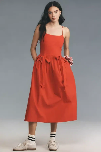 Damson Madder Penelope Apron Midi Dress In Red