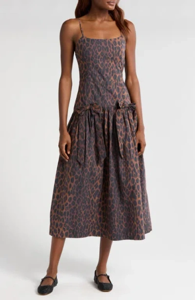 DAMSON MADDER DAMSON MADDER PERSEPHONE LEOPARD SPOT SLEEVELESS ORGANIC COTTON MIDI DRESS