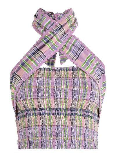 Damson Madder Pia Checked Cropped Cotton Top In Multi