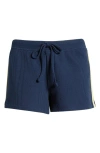 Damson Madder Pippa Stretch Organic Cotton Waffle Shorts In Navy/yellow