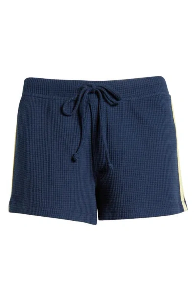 Damson Madder Pippa Stretch Organic Cotton Waffle Shorts In Navy/yellow