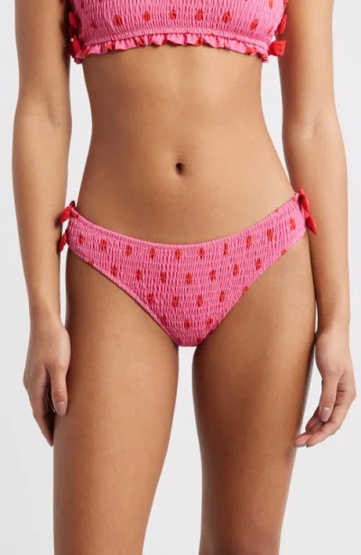 Damson Madder Polka Dot Smocked Bow Bikini Bottoms In Pink