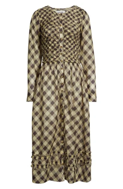Damson Madder Posey Smocked Long Sleeve Midi Dress In Multi