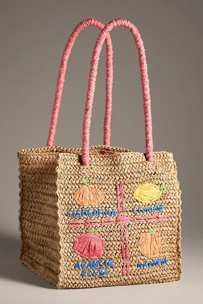 Damson Madder Raffia Fruit Tote In Beige