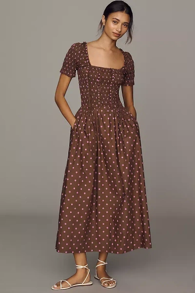 Damson Madder Raphaela Cotton Midi Dress In Animal Print
