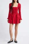 Damson Madder Raphaela Ruffle Long Sleeve Organic Cotton Minidress In Red