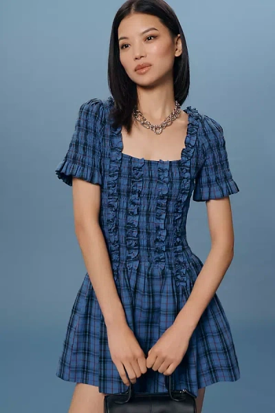 Damson Madder Raphaela Shirred Mini Dress In Blue