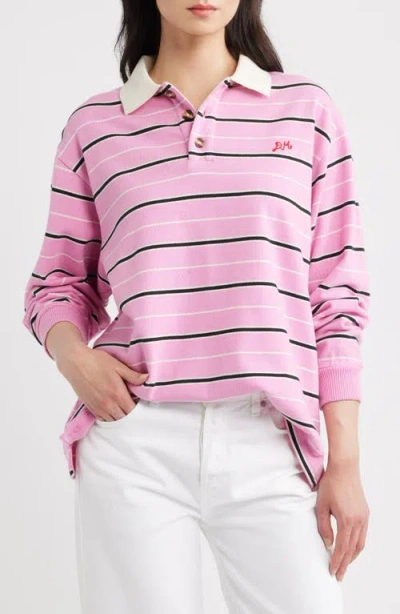 Damson Madder Remie Long Sleeve Striped Rugby Shirt In Pink