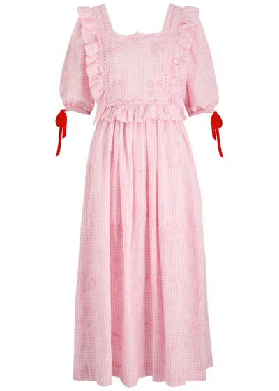 Damson Madder Rhea Gingham Cotton Midi Dress In Light Pink